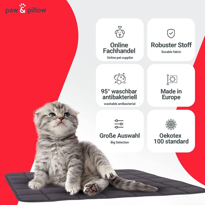 Килимок для собак Paw & Pillow: автомобільний, для дому та вулиці, стійкий до подряпин та прання до 95°C, розмір L (70x100 см), сірий, Made in Germany