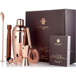 Rusty Barrel Roségold Cocktail Shaker Set - Premium Stainless Steel Bar Set with Shaker, Muddler, Strainer, Jigger, Spout, Spoon, Recipe Book & Gift Box
