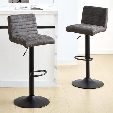 JYMTOM Adjustable Bar Stools Set - 360° Swivel Velvet Padded Counter Stools for Bar, Kitchen, Bistro, Cafe & Dining Room (2, Grey)