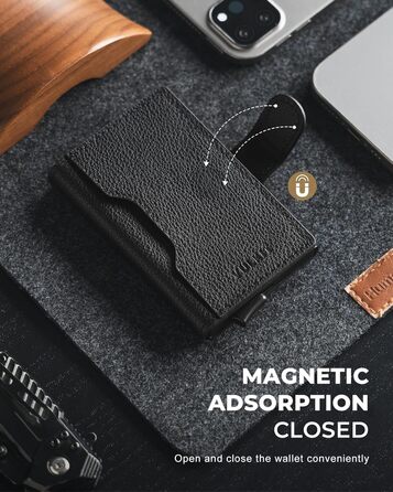 Чоловіче картхолдер VULKIT з RFID захистом, шкіряний, на 3 картки та віконце для ID, з магнітною застібкою, червоний (шкіра Litchi)