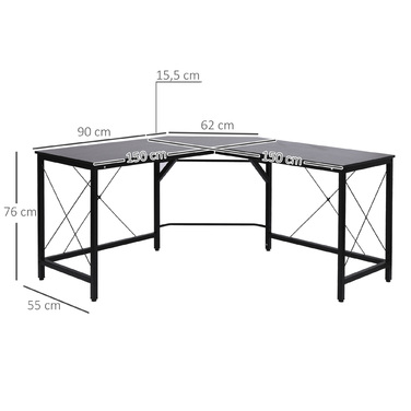 HOMCOM Computer Desk L-Shape Corner Desk 150x150x76cm MDF Black, modern corner desk for office & home office
