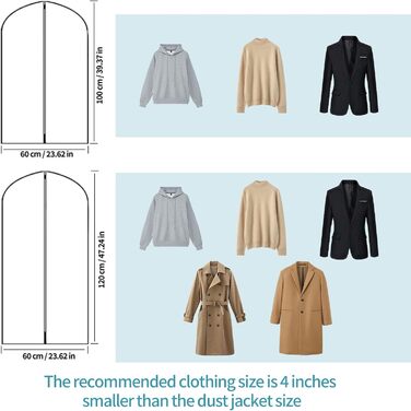 Набір мішечків для одягу Czwander, 12 шт. (60x100 + 60x120 см), моль-стійкі, з блискавкою, нейтральні/прозорі