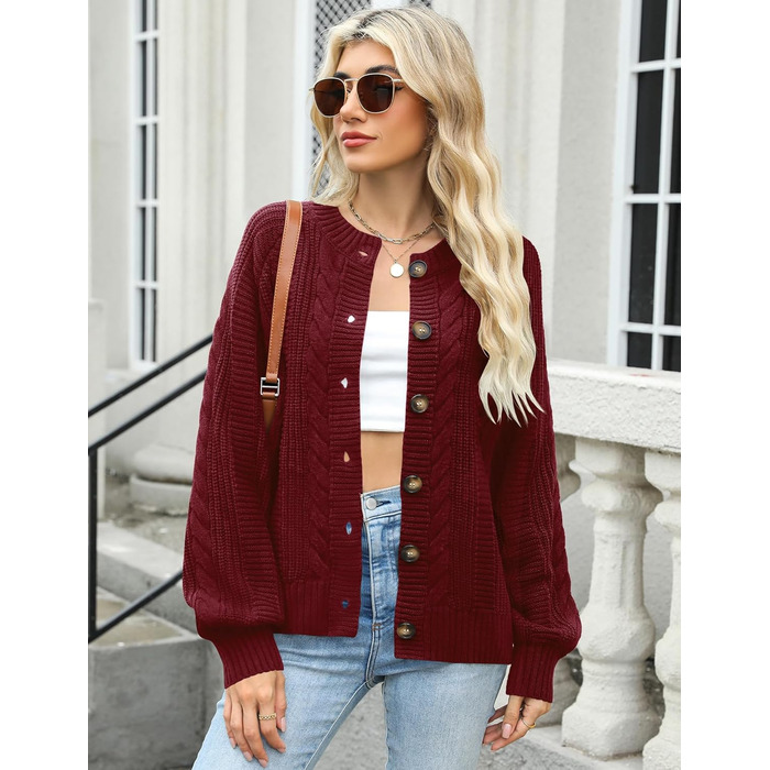 Жіночий кардиган Rapbin: короткий рукав, в'язаний, вільний крій, осінній, з ґудзиками (бордовий, розмір S)