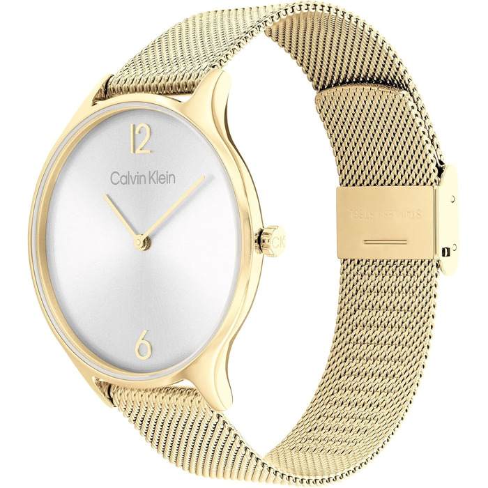 Жіночий аналоговий кварцовий годинник Calvin Klein Timeless Mesh 38mm, золотистий сталевий плетіний ремінець