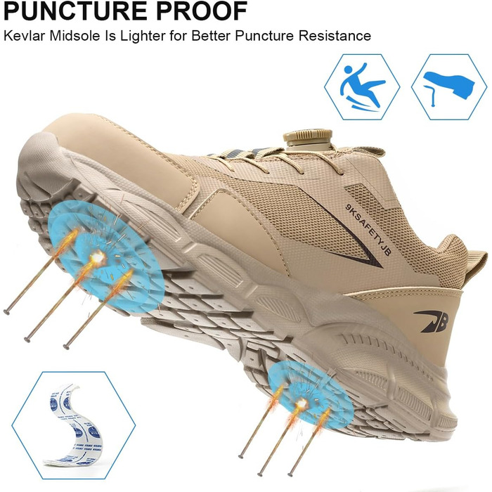 Робочі черевики чоловічі/жіночі легкі з металевим носком, дихаючі, протиковзкі, розмір 38-46 EU (Хакі, 41 EU)