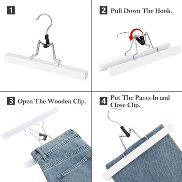 Дерев'яні вішалки для штанів AMKUFO з кліпсами (12 шт.), антиковзні вішалки для спідниць, фіксатори для штанів, надійні вішалки з масивного дерева, поворотний 360° гачок (білий/розкішний сад)