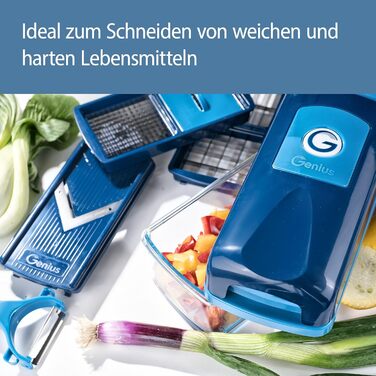 Nicer Dicer Smart від Genius: Набір для нарізки овочів 10 в 1, блакитний. Ручний набір для нарізки овочів, фруктів, салату, тертки, кухонного помічника, 800 мл.