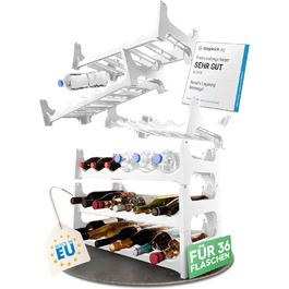 Plastic bottle rack for 36 bottles, expandable, stackable wine rack, white, beverage rack bottle shelving system, shelf for drinks, bottle cabinet, liquor rack