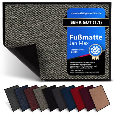 Прикладний килимок для очищення взуття Jan Max — вологостійкий грязезахисний килим для дому та вулиці, темно-сірий антрацит/чорний, 5 розмірів