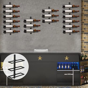 Wine Rack Bottle Rack for 6 Bottles, Metal Wine Rack Hanging Wall Mount Wine Bottle Shelves, Wall Shelf Wine Storage Shelf for Kitchen Dining Room Bar (Level 12)
