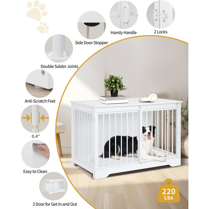 Клітка для собак Hzuaneri, 100 см, з розсувними дверима, дерев'яна, для дому, 100 x 60 x 68 см, білий колір