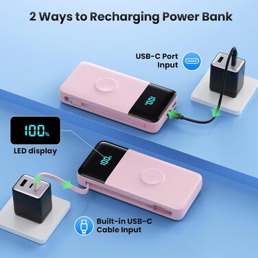 Power Bank Trswyop 26800mAh з зарядкою для Apple Watch, 25W PD+QC4.0, 5 виходів, USB-C, рожевий