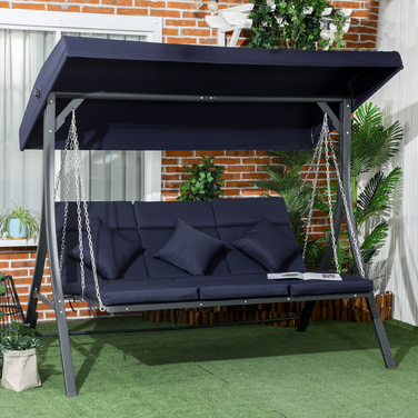 Outsunny Hollywood Swing, 3-Seater, Holds up to 270 kg (595 lbs), Swing Bench with Adjustable Canopy, Garden Swing with Cushions | Aosom