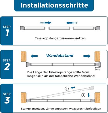 Штанга для карнизів AIZESI без свердління, 70-130 см, телескопічна, біла (діаметр 22 мм)