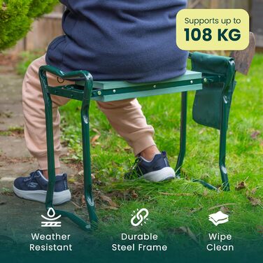 Green Haven Robuster Garden Knee Pad with Handles and Tool Pouch, Versatile, Foldable, EVA Foam, Padded Knee Stool, Lightweight Knee Pad for Gardening, Portable