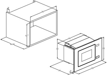 Вбудована мікрохвильова піч Candy MIC 20 EX, 20 літрів, 800W, гриль 1000W, металік (чорне скло)