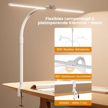SIBRILLE Dual-Head LED Desk Lamp - Adjustable, Dimmable, Eye Protection for Office, PC, and Monitor Use