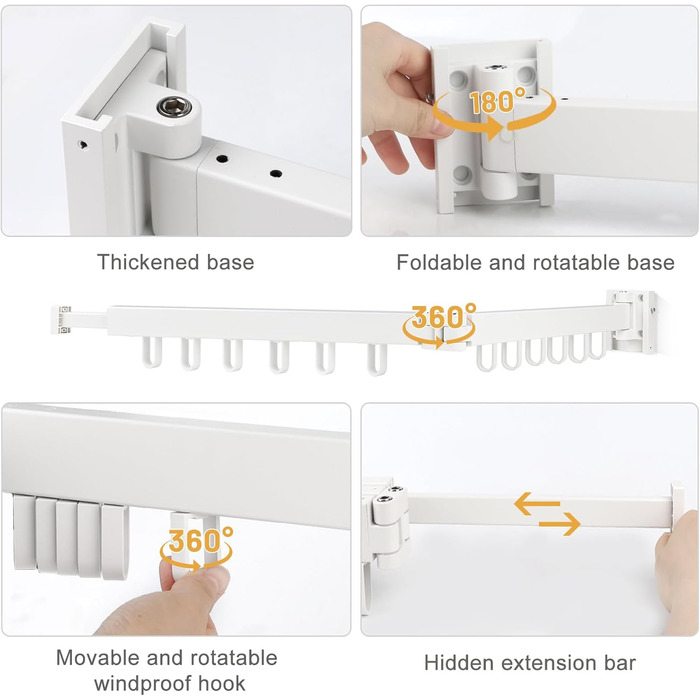 Настінна сушилка для білизни 120см, висувна, складна, з 18 гачками - для балкона, ванної, спальні, білий