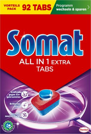 Таблетки для посудомийних машин Somat All in 1 Extra, для всіх програм (Eco, коротких, низькотемпературних), 92 шт