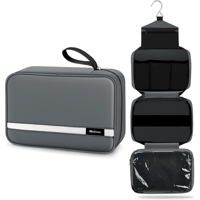 Сумка для туалетних аксесуарів Maliton: велика водонепроникна сумка-органайзер для подорожей, спорту та басейну | 4 відділення | Складана та компактна (Сірий)