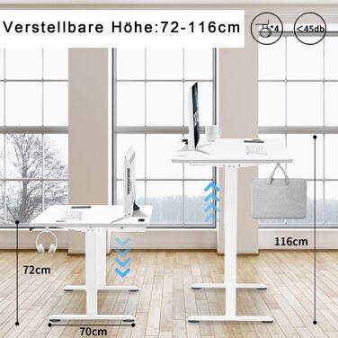 Devoko Adjustable Standing Desk with Wireless Charger, Memory Settings, USB Ports & Wheels - 160x80cm