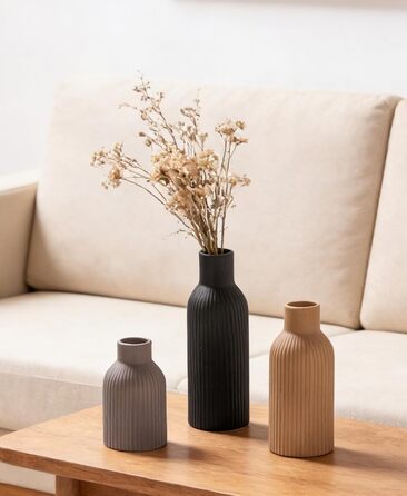Керамічні вази 3 шт., Сучасний мінімалізм, декор для дому, вази для пампасних трав, вітальня (Хакі/Чорний/Сірий)