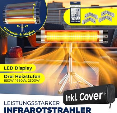 Інфрачервовий обігрівач KESSER® 2500W з пульт. та захисним чохлом, телескопічною стійкою, для тераси, кварцовий