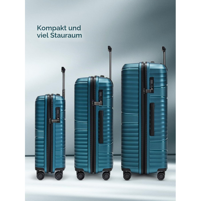 Набір ультралегких валіз Pactastic з жорстким корпусом, 3 предмети, Turquoise Metallic