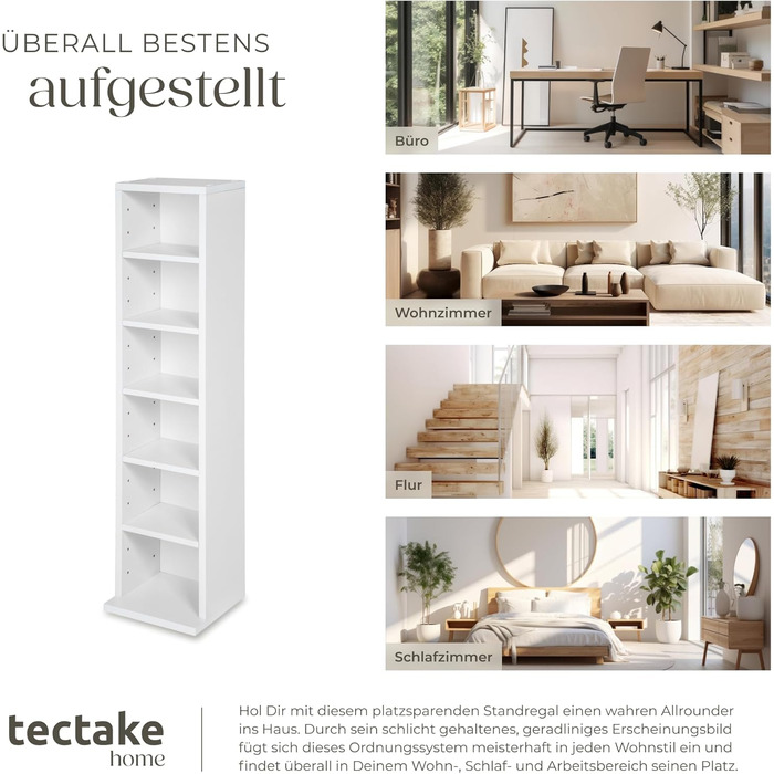 Tectake® CD-стелаж, дерев'яний відкритий стелаж для 102 CD/DVD, настінний білий органайзер для вітальні та офісу