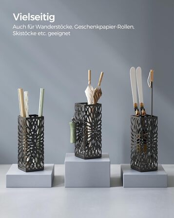 Стійка для парасоль та трекінгових палиць SONGMICS, чорна, металева, з піддоном для води, 4 гачки, 41 см