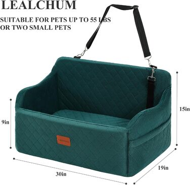 Автокрісло для собак до 25 кг, велике, з 2 стропами безпеки та 2 кишенями для зберігання (зелене)