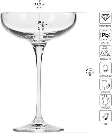 Krosno Sparkling Wine Glasses Champagne Glasses | Set of 6 | 240 ML | Harmony Collection | Perfect for Home, Restaurants, and Parties | Prosecco Glass | Dishwasher Safe