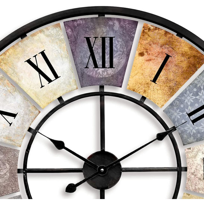 Large Vintage Wall Clock Retro XXL Antique Metal Clock Stainless Steel Large Shabby Chic Roman Numerals Large for Living Room Wall Ø 80cm (Metal Multicolor)