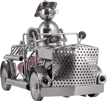 BRUBAKER Wine Bottle Holder Fire Department - Fire Truck Metal Sculpture Bottle Stand - 32 cm Metal Figure Wine Gift for Firefighters - with Greeting Card