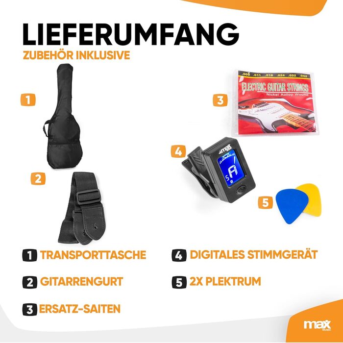 Електрогітара Max GigKit Strat Style 4/4 з підсилювачем 40W, аксесуарами та чохлом, чорна