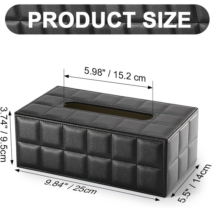 KINGFOM™ Rectangular Leather Cosmetic Tissue Box for Home/Office/Car (Black)