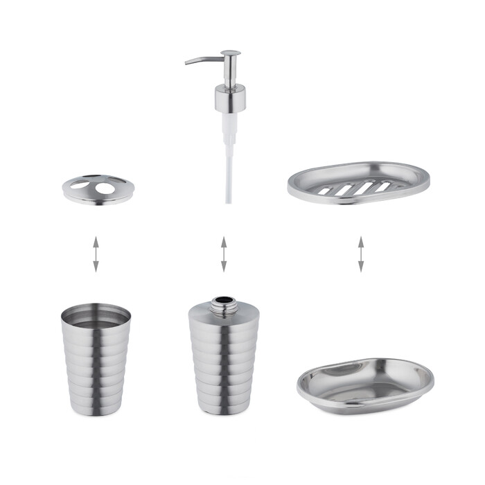 Relaxdays 4-Piece Bathroom Set, Polished Stainless Steel