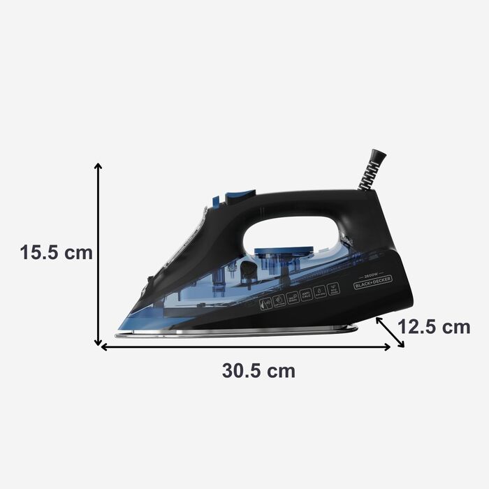 Праска Black+Decker Blau BXIR2200E з парою, 2200 Вт, пластик, 370 мл, 2600 Вт, 150 г/хв