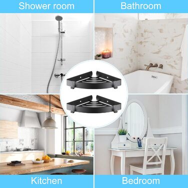 DUFU Shower Shelf Corner Shelf, Shower Organizer Without Drilling Stainless Steel Shower Basket Self-Adhesive, Corner Bathroom Organizer Shampoo Holder with 4 Hooks for Shower, 2 Pack Black