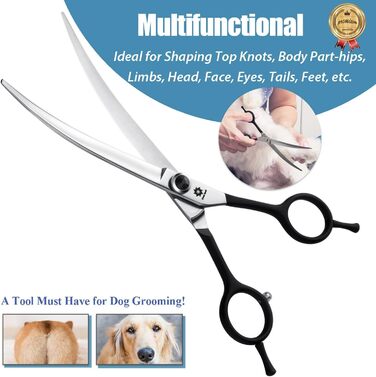 Ножиці для собак Dream Reach 6,5 дюйма, професійні, з нержавіючої сталі 440C, вигнуті, у подарунковій коробці, для грумінгу собак та котів
