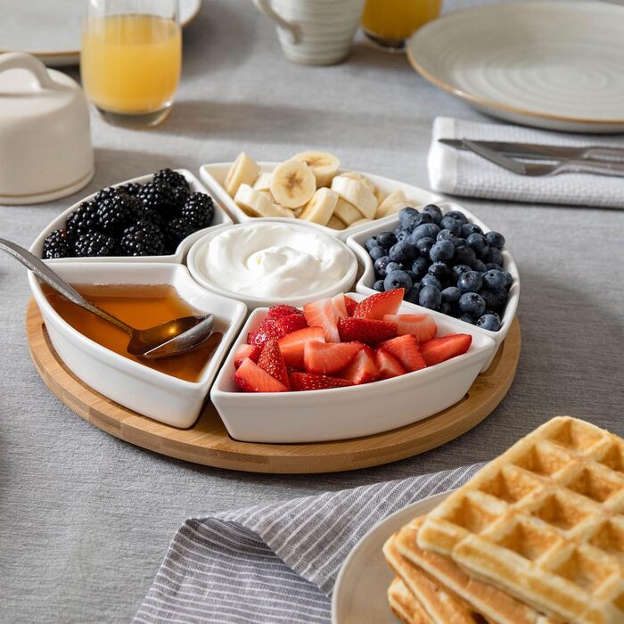 Snack Server - 26 cm - Multiple bowls with space for delicious snacks - Rotating serving platter with high-quality ceramic bowls - Perfect for snacks, dips, fruit and much more