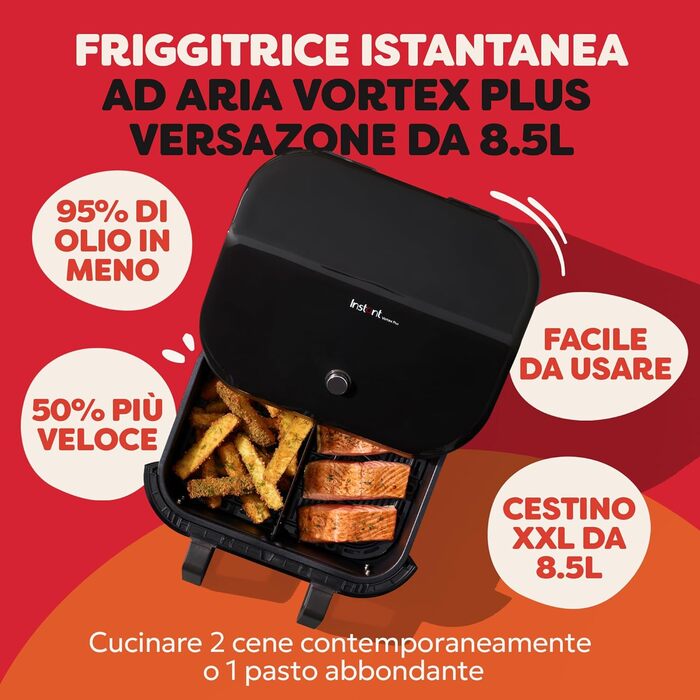Фритюрниця електрична Instant VersaZone XXL 8.5л з двома камерами - аерофритюрниця, духовка, гриль, сушка, розігрів (чорна)