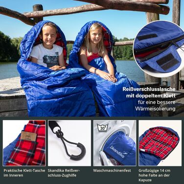 Skandika Dundee Junior Kids Sleeping Bag | Flannel-Lined Cotton Sleeping Bag for Children - Waterproof, 13°C to 3°C Comfort, 175 x 70cm