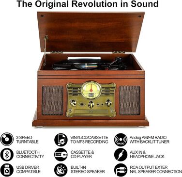 Програвач вінілу HiFi Bluetooth USB Braun: компактна стереосистема з динаміками, регульованим противагом та магнітним картриджем, RCA вихід