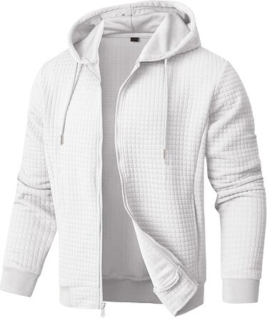 Світшот JMIERR чоловічий з капюшоном, світшот з довгим рукавом у вафельному стилі, повсякденна толстовка, світшот на блискавці з кишенями (білий, XL)