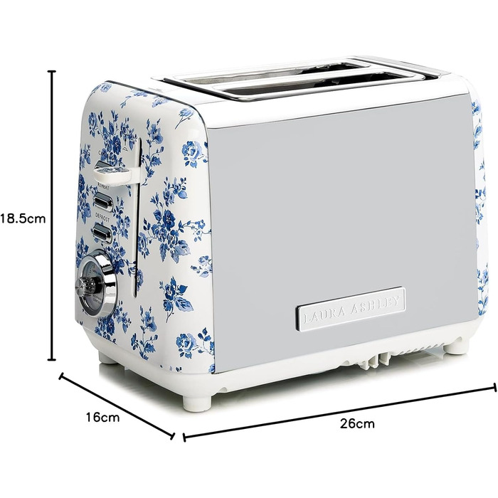 Тостер VQ Laura Ashley з 4-ма тостами, регулюванням нагріву, функцією розморожування та підігріву - модель Vintage з підставою для круасанів, нержавіюча сталь, колір 