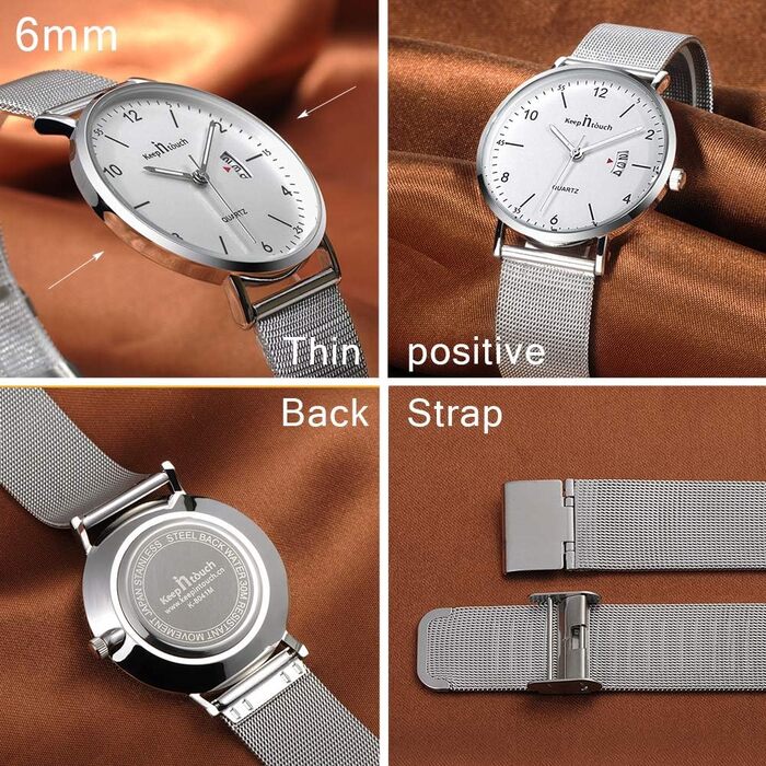 Годинник на зап'ясті Unendlich для чоловіків: ультратонкий, водонепроникний, кварцовий, з мінімалістичним цифровим дисплеєм, з цифровим календарем, для бізнесу та повсякденного носіння, з нержавіючою сталею (Silver-b)