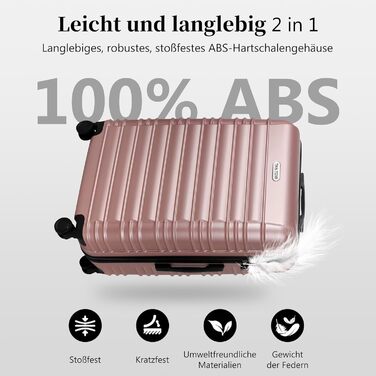 Чемодан великий, жорсткий ABS, з телескопічною ручкою, 4 колеса (360°), кодовий замок, набір (56/66/76 см), Рожеве золото