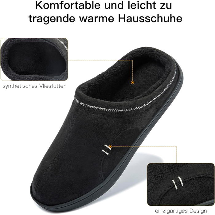 Чоловічі халапи з піною Memory Foam, теплі зимові халапи, шкарпетки-слайдери з неслизькою гумовою підошвою для дому та вулиці (45/46 EU, Чорний)