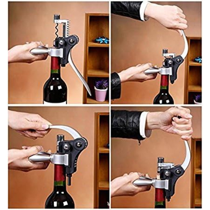 Cooko Korkenzieher, Manual Wine Opener Kit with Aerator and Pourer, Zinc Alloy Handle Corkscrew, Deluxe Wine Opener Accessories with 8 Pieces, Elegant Design Set with Dark Cherry Wood Box